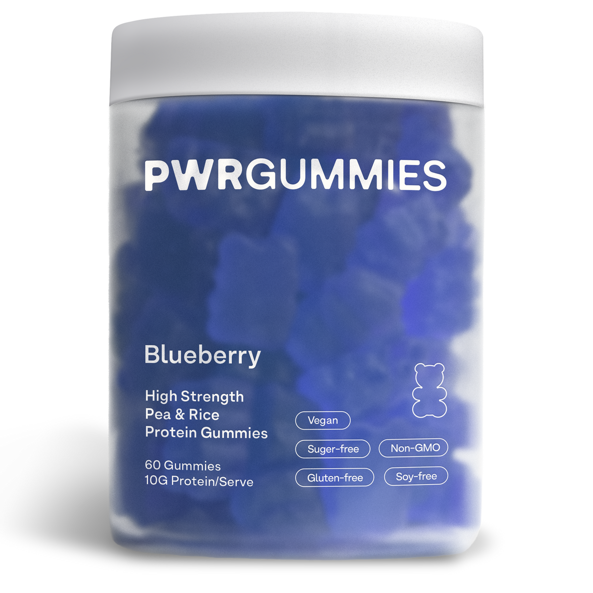 PWR GUMMIES Blueberry Plant Based protein gummies jar