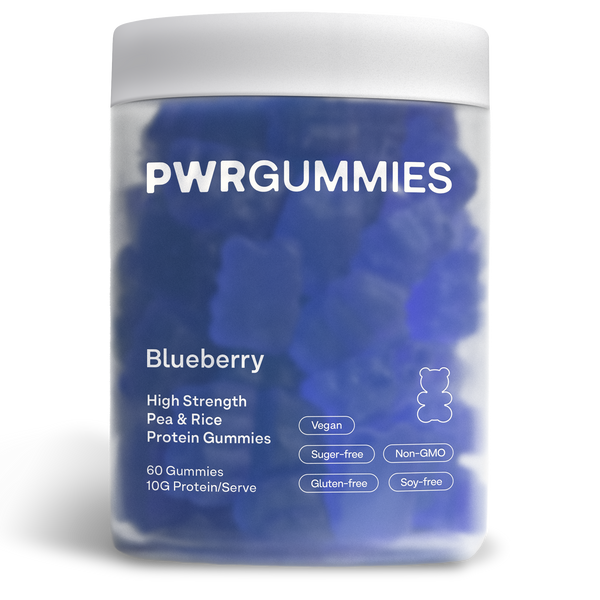PWR GUMMIES Blueberry Plant Based protein gummies jar