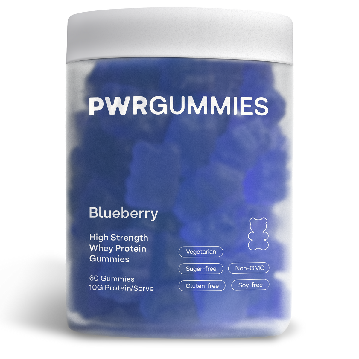 PWR GUMMIES Blueberry whey protein gummies jar