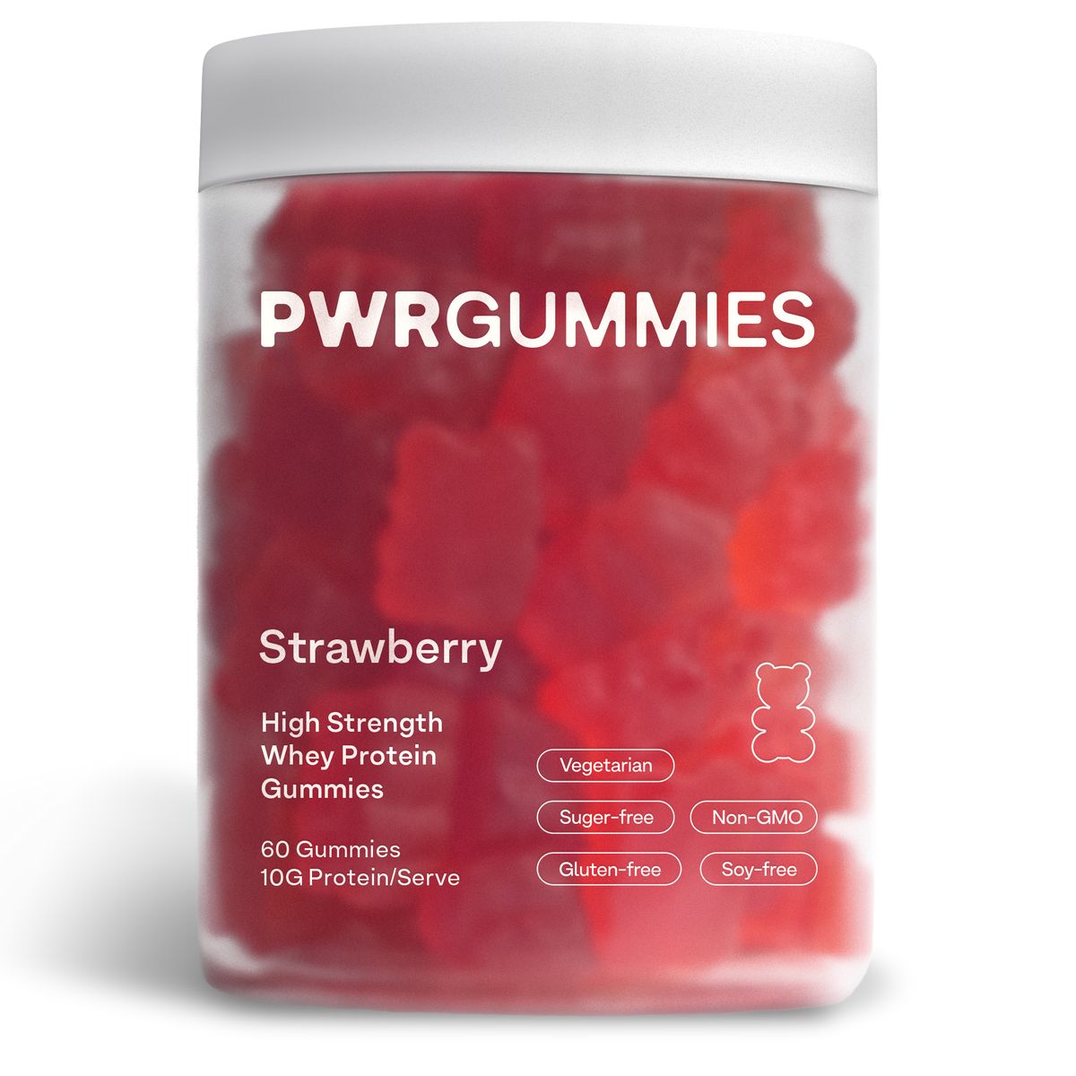 PWR GUMMIES Strawberry whey protein gummies jar